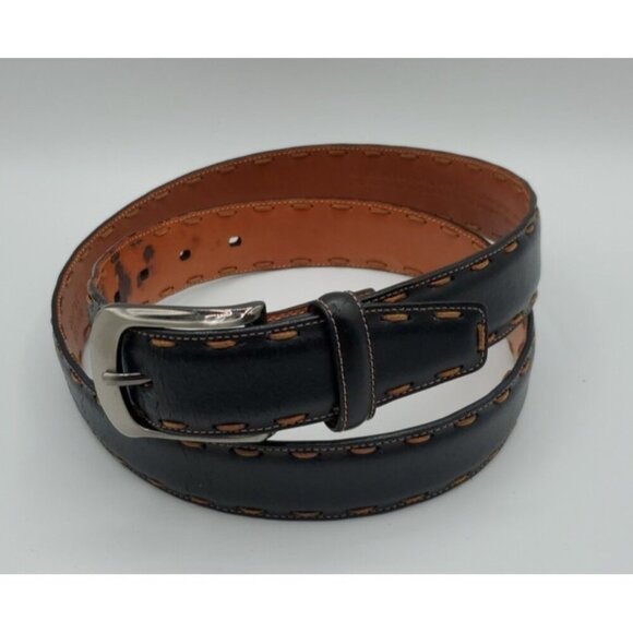 Cubavera Men's Belt Black Cowhide Leather w/ Tan Stitching Size Waist 34 / 85 - Picture 1 of 11
